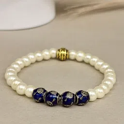 SANAA CREATIONS Unisex Crimson Stone Onyx & Pearls Beaded Elasticated Bracelet-picture-29