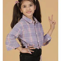 Tales & Stories Three Fourth Sleeves Checked Top - Purple image 4