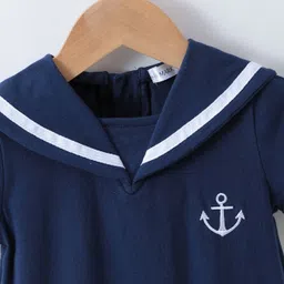 Mark & Mia Half Sleeves Sailor Neck Romper with Hat & Embroidered Anchor - Navy Blue image 3