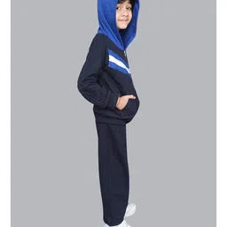 ZIP ZAP ZOOP Cotton Full Sleeves Cut & Sew Hoodie With Solid Track Pants Set - Blue & White image 4