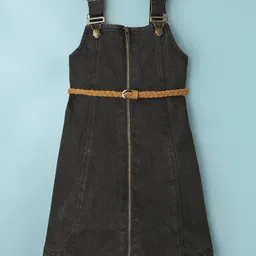 Hola Bonita Cotton Woven Full Sleeves Frock With Inner Tee & Belt - Black image 3