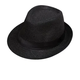 Infispace Men Black Self Design Fedora Hat image 2