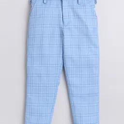 Jeet Ethnics Full Sleeves Solid Shirt With Checked Pant Bow Cap & Suspender Set - Blue image 5