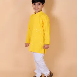 MoMaa Full Sleeves Checked Sequin Embellished Kurta & Pyjama Set - Yellow image 5