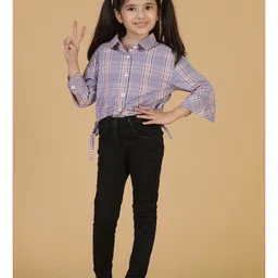 Tales & Stories Three Fourth Sleeves Checked Top - Purple image 5