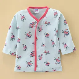 Ben Benny 100% Cotton Knit Full Sleeves Front Open Jablas with Floral & Text Print Pack of 2 - Blue & White image 4