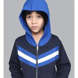 ZIP ZAP ZOOP Cotton Full Sleeves Cut & Sew Hoodie With Solid Track Pants Set - Blue & White image 5