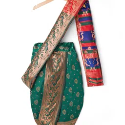 Bhartiya Paridhan Woven Half Sleeves Silk Saree With Foil Peacock Print - Green image 4
