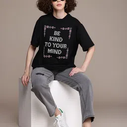 The Roadster Life Co. Typography Printed Drop-Shoulder Sleeves Oversized T-shirt image 3