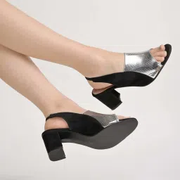 Shoetopia Kids Silver & Black Back Strap Sandals image 1