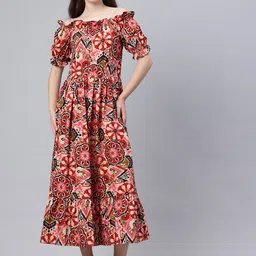 Swishchick Floral Print Off-Shoulder Fit & Flare Maxi Dress-image-94
