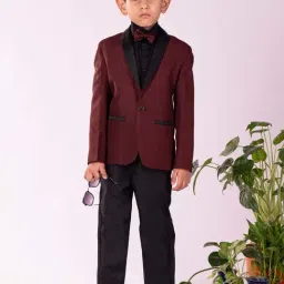 VASTRAMAY Boys Black & Maroon Solid Full Sleeves Suit Sets-picture-17