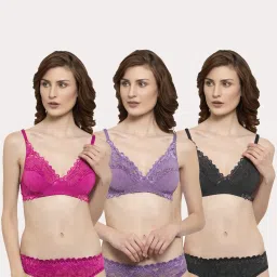 AROUSY Pink & Black Self Pattern Bra Panty Set - Pack Of 3 image 1