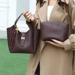 Styli Brown Textured Shoulder Handbag image 1