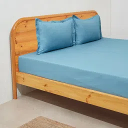 Westside Home Blue Solid Double Bed Flat Sheet and Pillowcase Set image 1