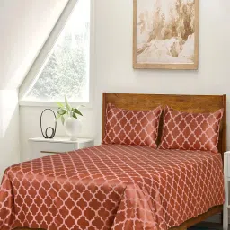 Saral Home Easy Living Rust Cotton  Tangier Soft Self Pattern King Bed Sheet With Pillow Covers image 1