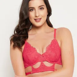 Clovia Pink Lace Non-padded Bra image 1