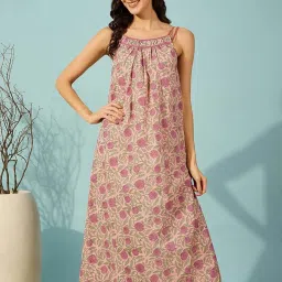 The Kaftan Company Pink Printed Night Gown image 1