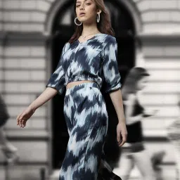 Zink London Blue Printed Flared Pants image 1