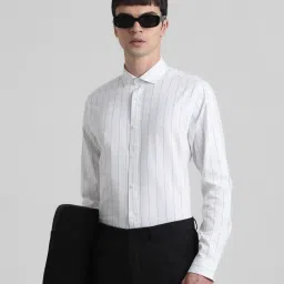 Jack & Jones Brilliant White Cotton Slim Fit Striped Shirt image 1