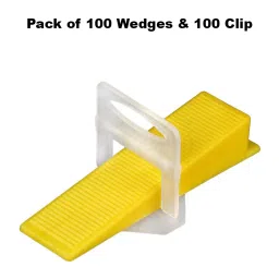 FLAMINGO ENTERPRISE Tile Leveler Kit 100 Pcs Wedge & 100 Clip Spacer 4 mm Durable Plastic Yellow & White 11 cm Length, FM-397 image 2