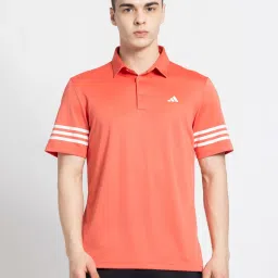 adidas Red Regular Fit Striped Golf Polo T-Shirt image 1
