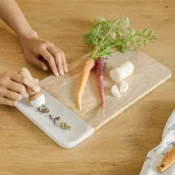 Ellementry 'Chop & Crush' Beige Wood Vegetable Cutting Board with Mortar - Set of 1-image-2