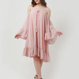 Zink London Peach Self Design Fit & Flare Dress-picture-18