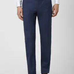 Peter England Navy Slim Fit Checks Trousers image 1