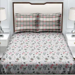 BELLA CASA Genteel Floral White & Peach 180 TC Cotton King Bedsheet with 2 Pillow Covers-image-6