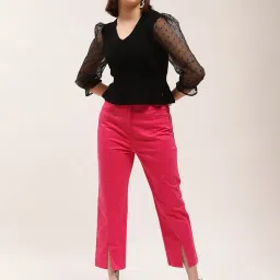 Elle Dark Pink Flat Front Trousers image 4