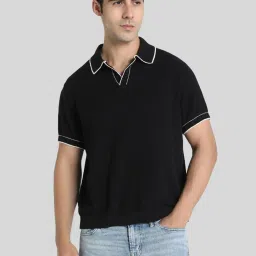 American Eagle Black Cotton Regular Fit Polo T-Shirt image 1
