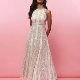 Label Ritu Kumar Off White Cotton Printed Maxi Dress image 1