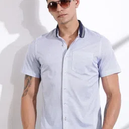 Thomas Scott Blue Cotton Slim Fit Self Pattern Shirt image 1