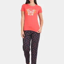 Kryptic Coral & Navy Cotton Graphic Print T-Shirt With Pyjamas image 1