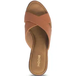 Mochi Women's Tan Cross Strap Wedges image 4