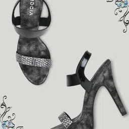 Rocia by Regal Women's Black Ankle Strap Stilettos image 1