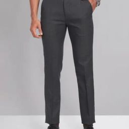 AD by Arvind Dark Grey Slim Fit Check Flat Front Trousers-picture-4