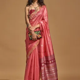 Elora Pink Silk Woven Saree With Unstitched Blouse image 1