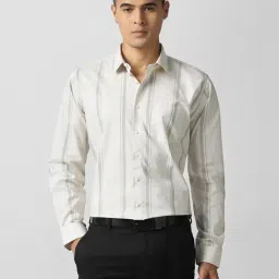 Van Heusen Beige Cotton Slim Fit Striped Shirt-picture-38