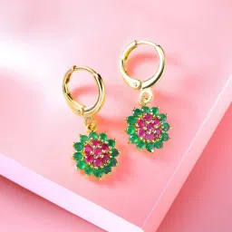 Peora Fancy Rani Pink - Green Gold-Plated Cubic Zirconia Drop Earring image 1