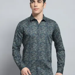 Monte Carlo Green Cotton Regular Fit Printed Shirt image 1