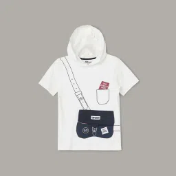 Fame Forever by Lifestyle Kids White & Grey Cotton Printed T-Shirt image 1