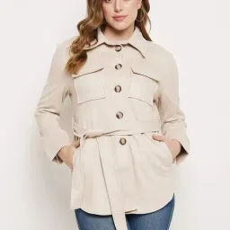 MADAME Beige Regular Fit Coat-image-72