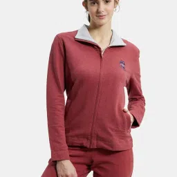 Jockey UL08 Women's Super Combed Cotton Elastane Full Zip High Neck Jacket With Front Pockets image 1