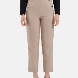 Kazo Dark Beige Tapered Fit High Rise Trousers image 1
