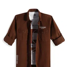 Charchit Boys Brown Cotton Printed Regular Fit Shirt image 3