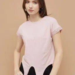 Fame Forever By Lifestyle Pink Cotton Regular Fit T-Shirt image 1