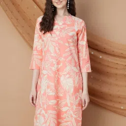 Melange By Lifestyle Coral Cotton Regular Fit Printed Kurtas image 1