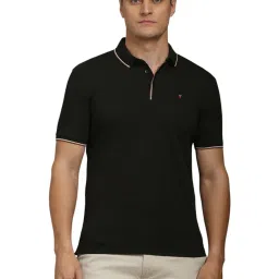 Louis Philippe Black Cotton Slim fit Solid Polo T-Shirts image 1